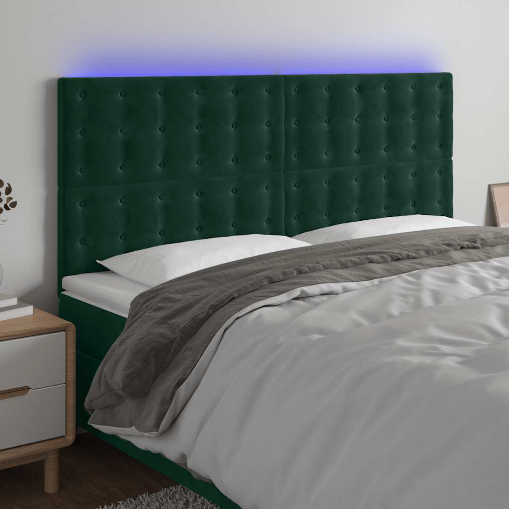 LED uzglavlje tamnozeleno 160x5x118/128 cm baršunasto