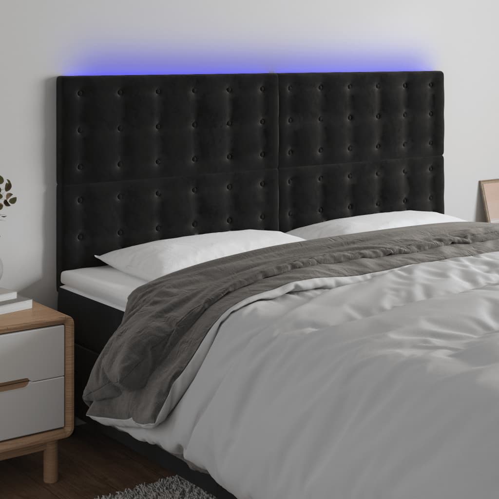 LED uzglavlje crno 180x5x118/128 cm baršunasto