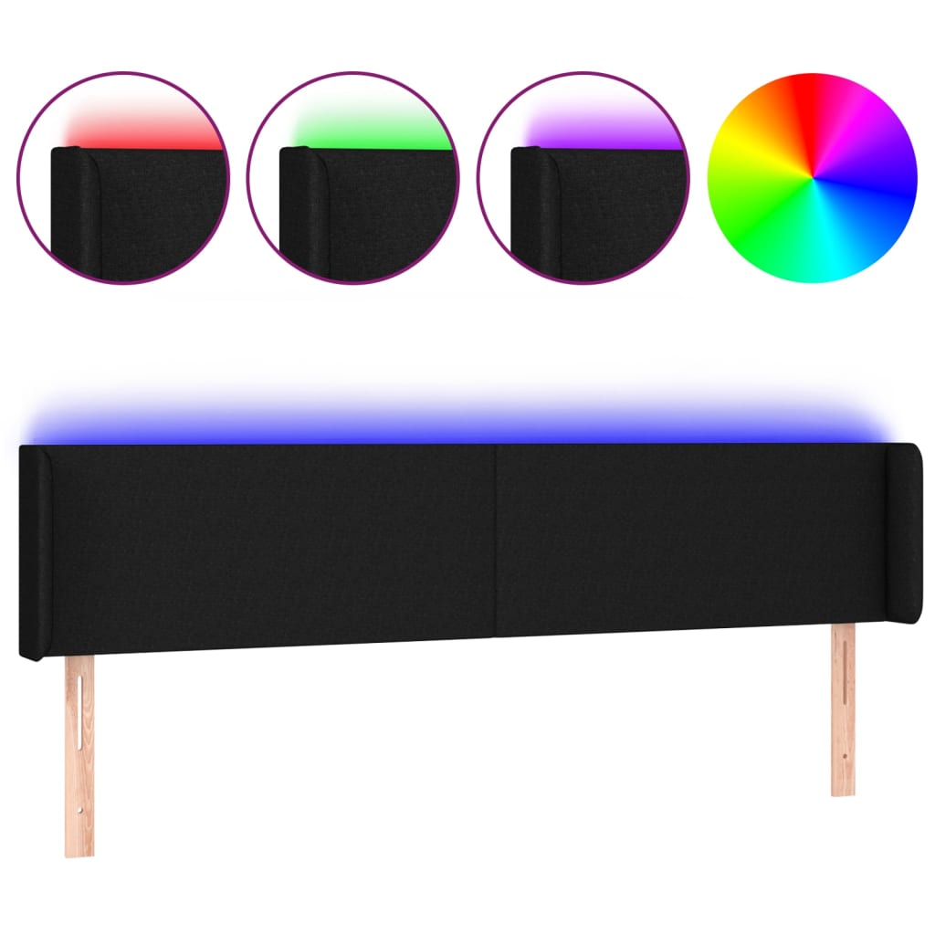 LED uzglavlje crno 183x16x78/88 cm od tkanine