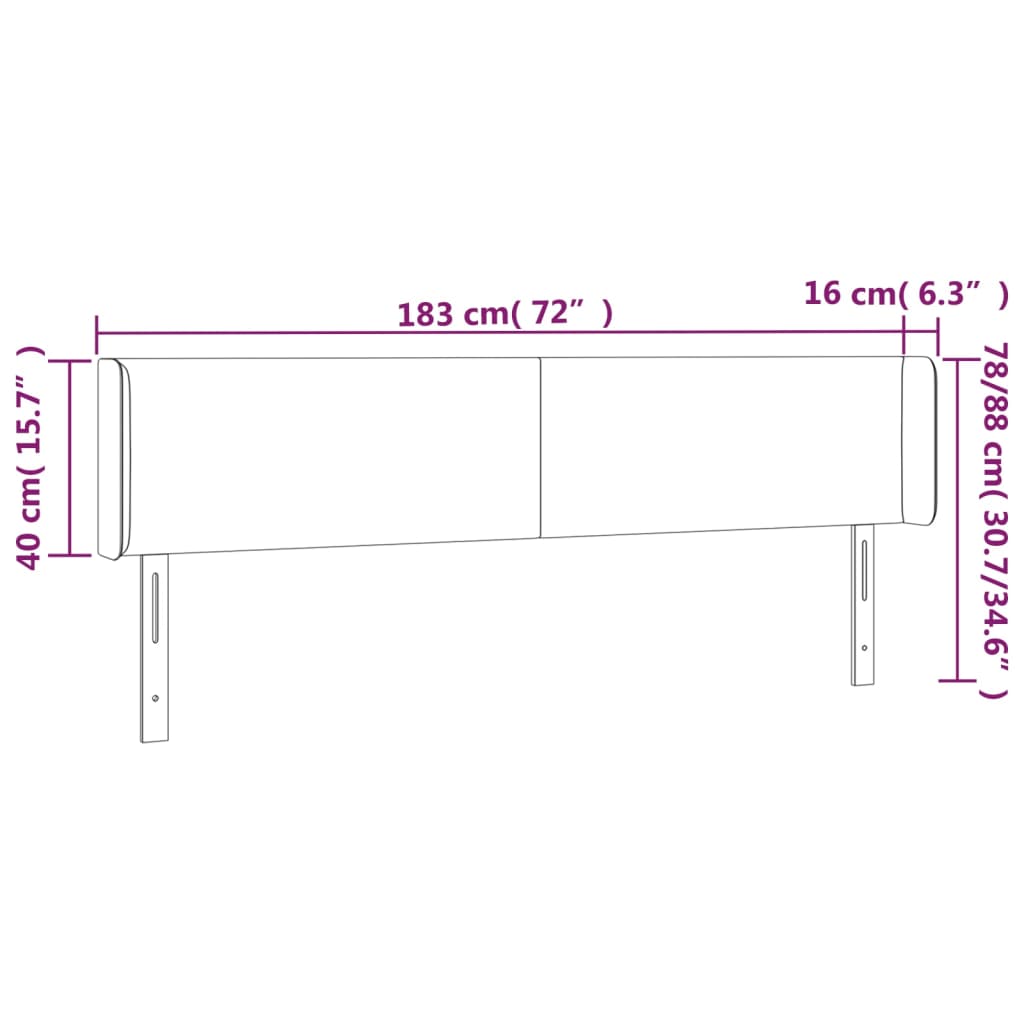LED uzglavlje crno 183x16x78/88 cm od tkanine