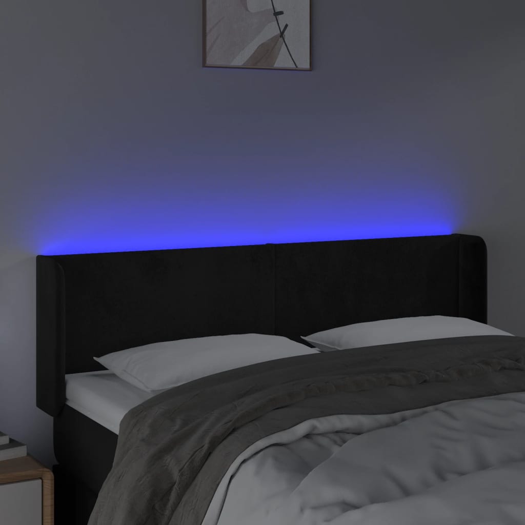 LED uzglavlje crno 147x16x78/88 cm baršunasto