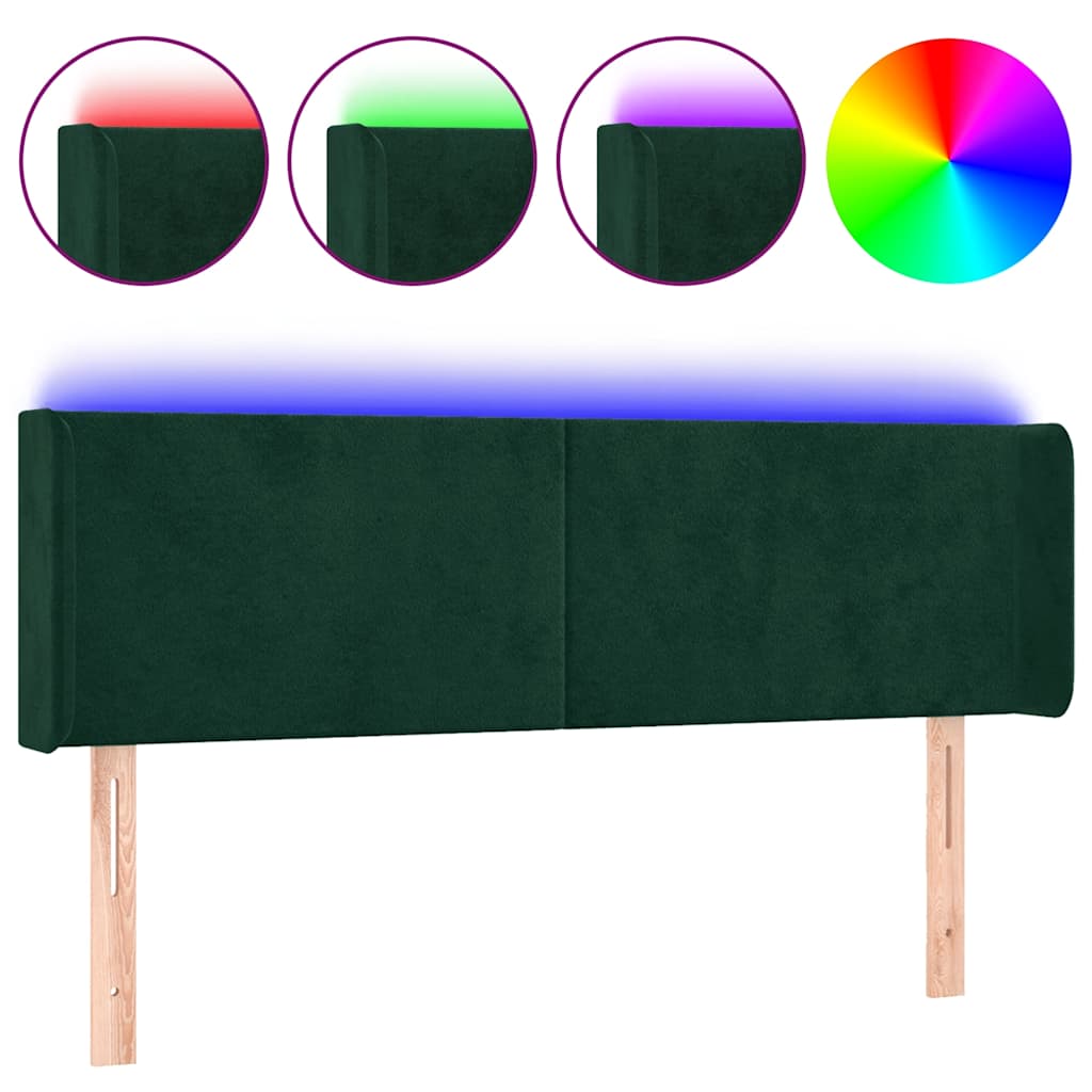 LED uzglavlje tamnozeleno 147x16x78/88 cm baršunasto