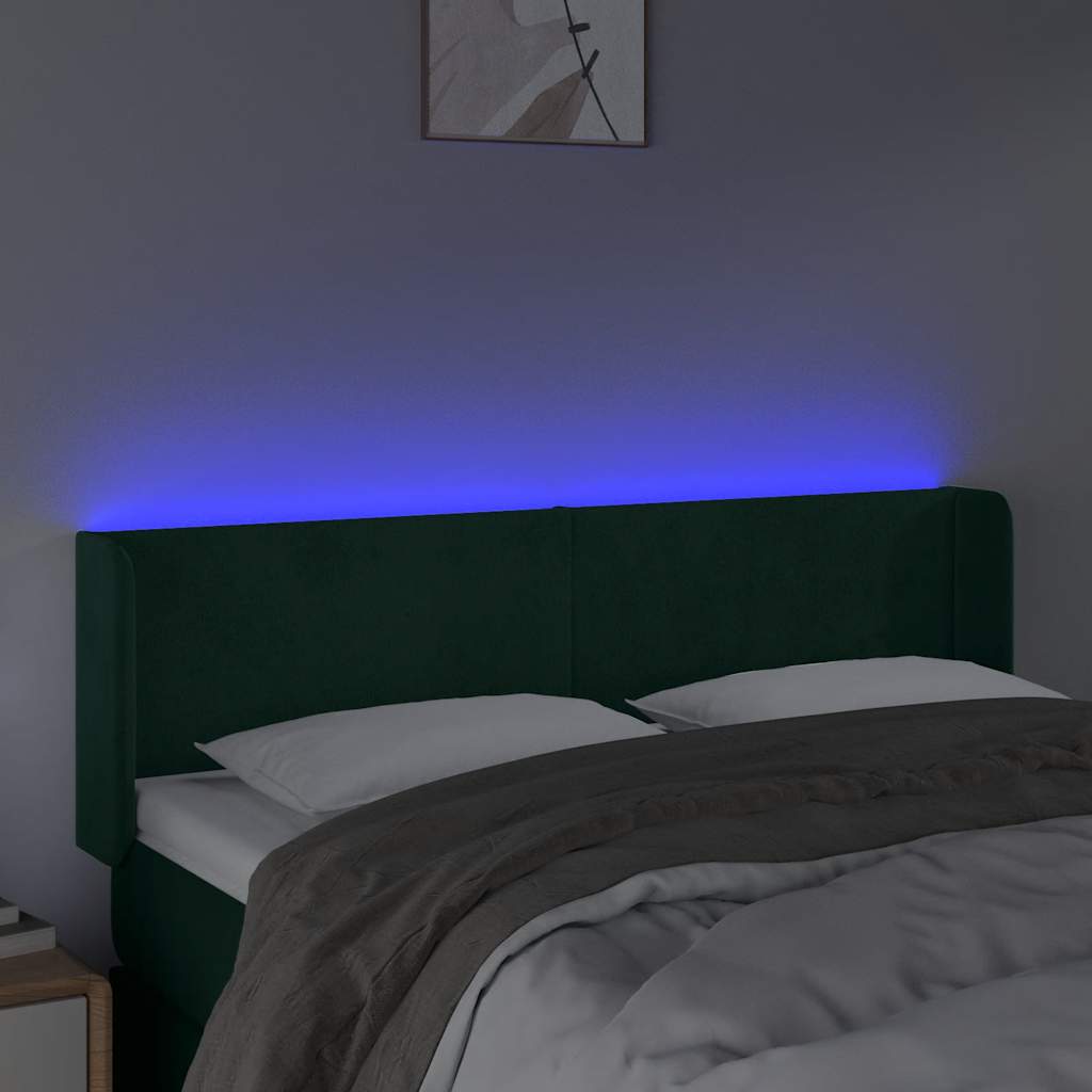 LED uzglavlje tamnozeleno 147x16x78/88 cm baršunasto