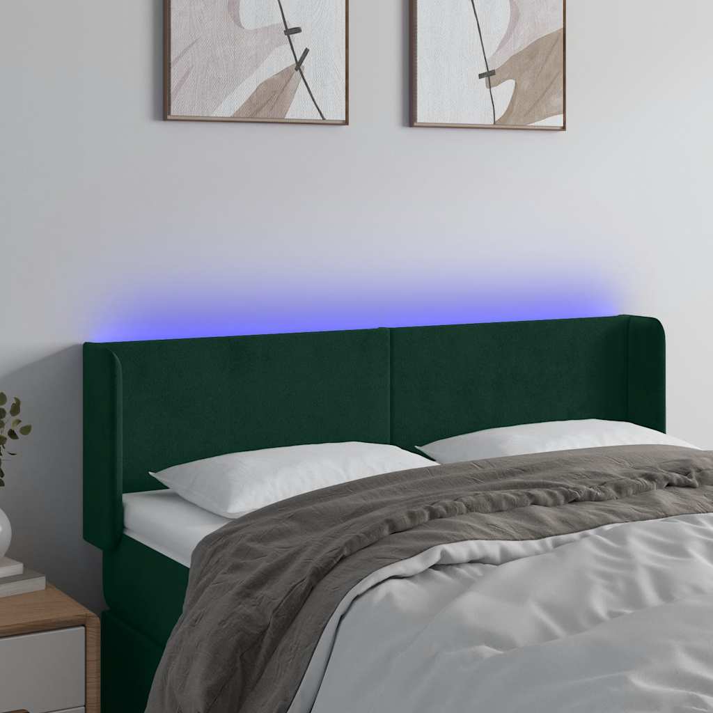 LED uzglavlje tamnozeleno 147x16x78/88 cm baršunasto