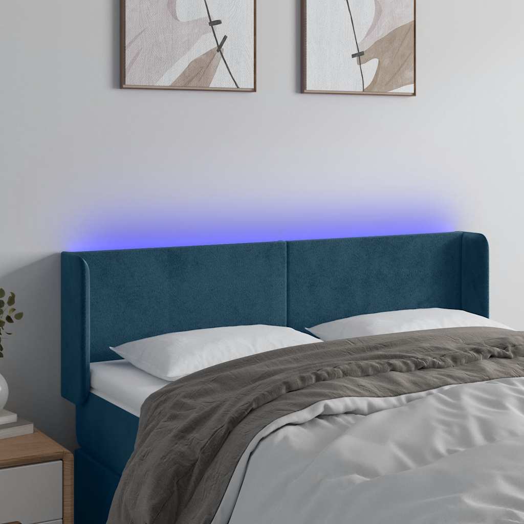 LED uzglavlje tamnoplavo 147x16x78/88 cm baršunasto