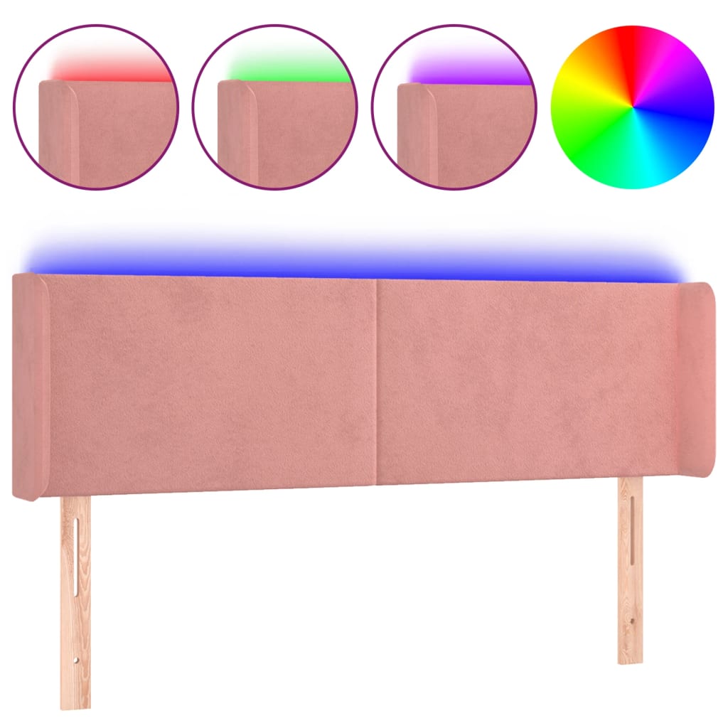 LED uzglavlje ružičasto 147x16x78/88 cm baršunasto