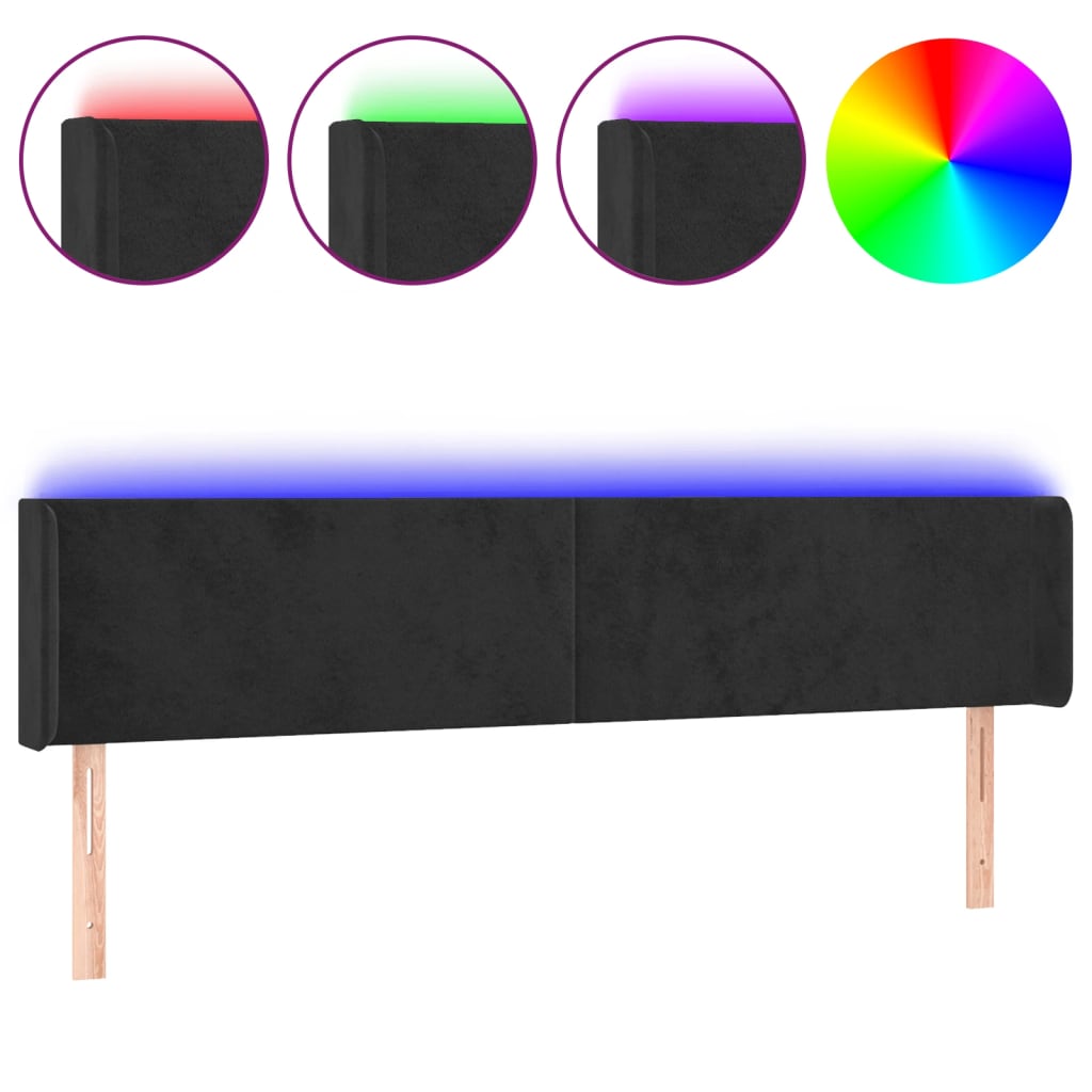 LED uzglavlje crno 163x16x78/88 cm baršunasto