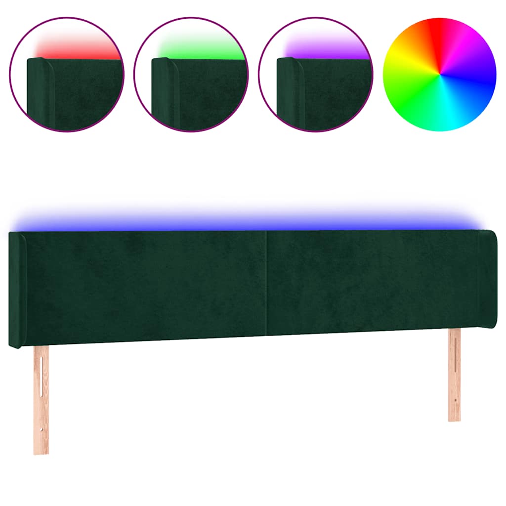 LED uzglavlje tamnozeleno 163x16x78/88 cm baršunasto