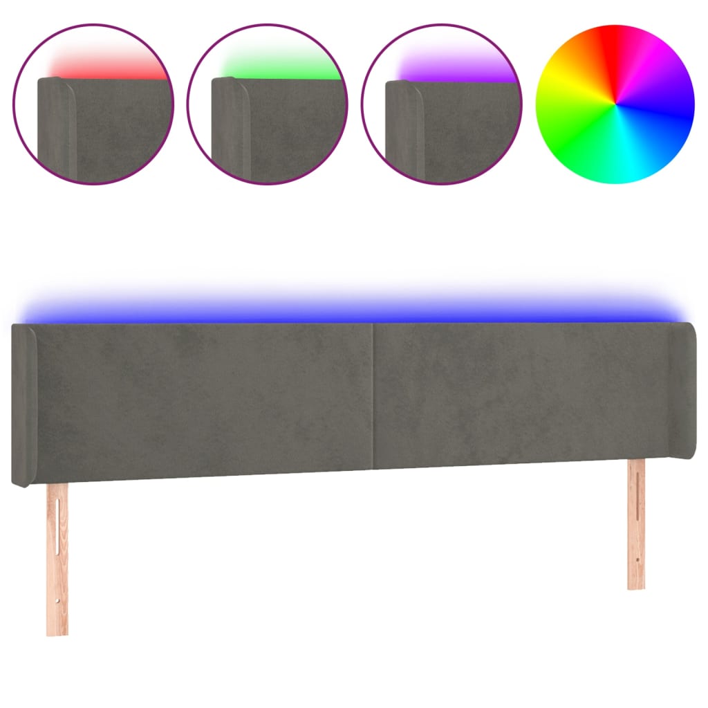 LED uzglavlje tamnosivo 183x16x78/88 cm baršunasto