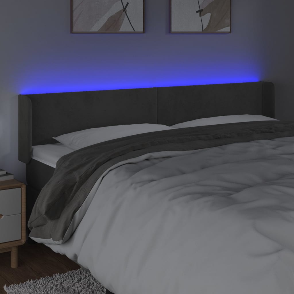 LED uzglavlje tamnosivo 183x16x78/88 cm baršunasto