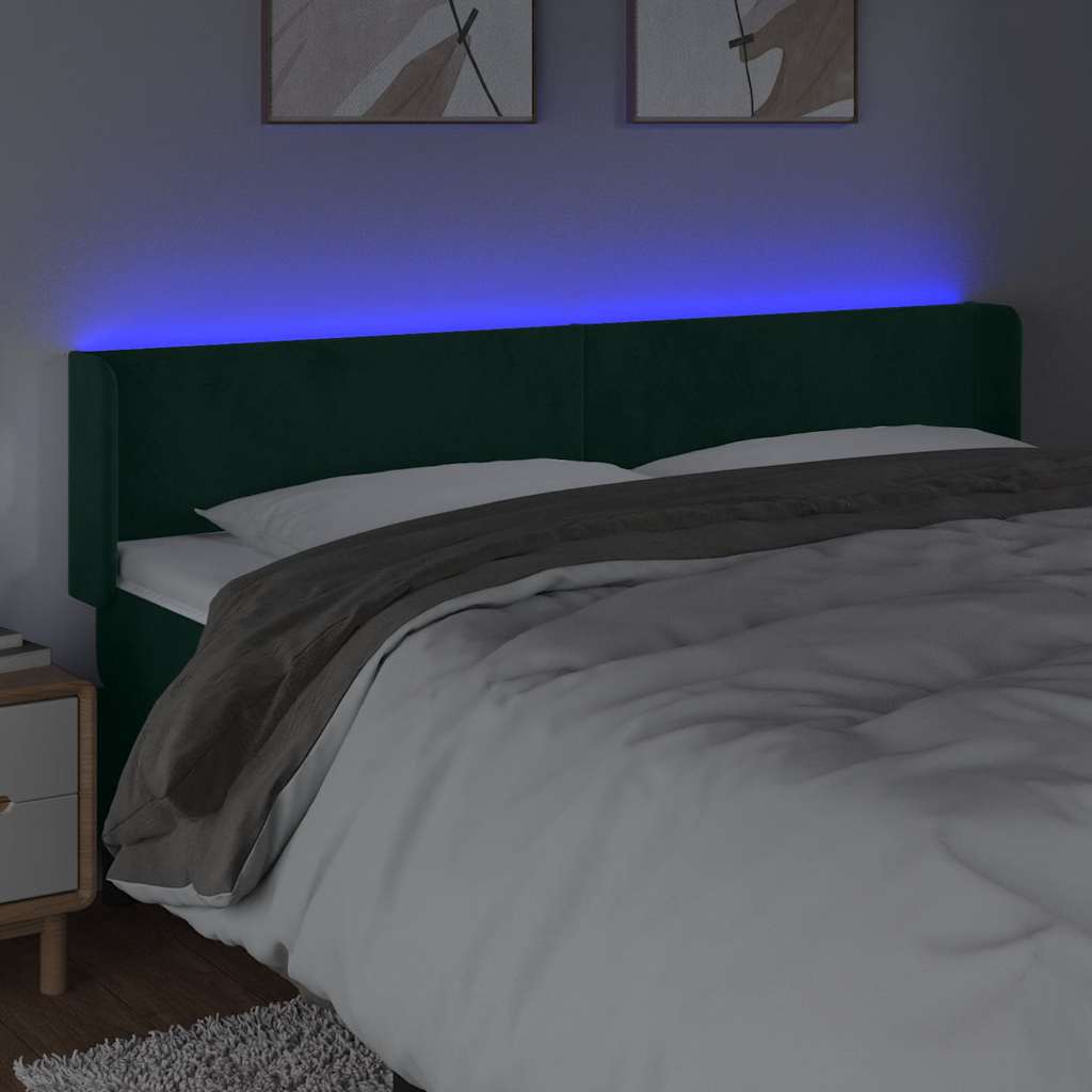 LED uzglavlje tamnozeleno 203x16x78/88 cm baršunasto