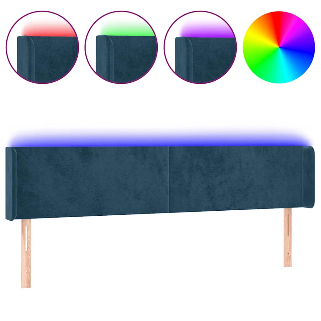 LED uzglavlje tamnoplavo 203x16x78/88 cm baršunasto