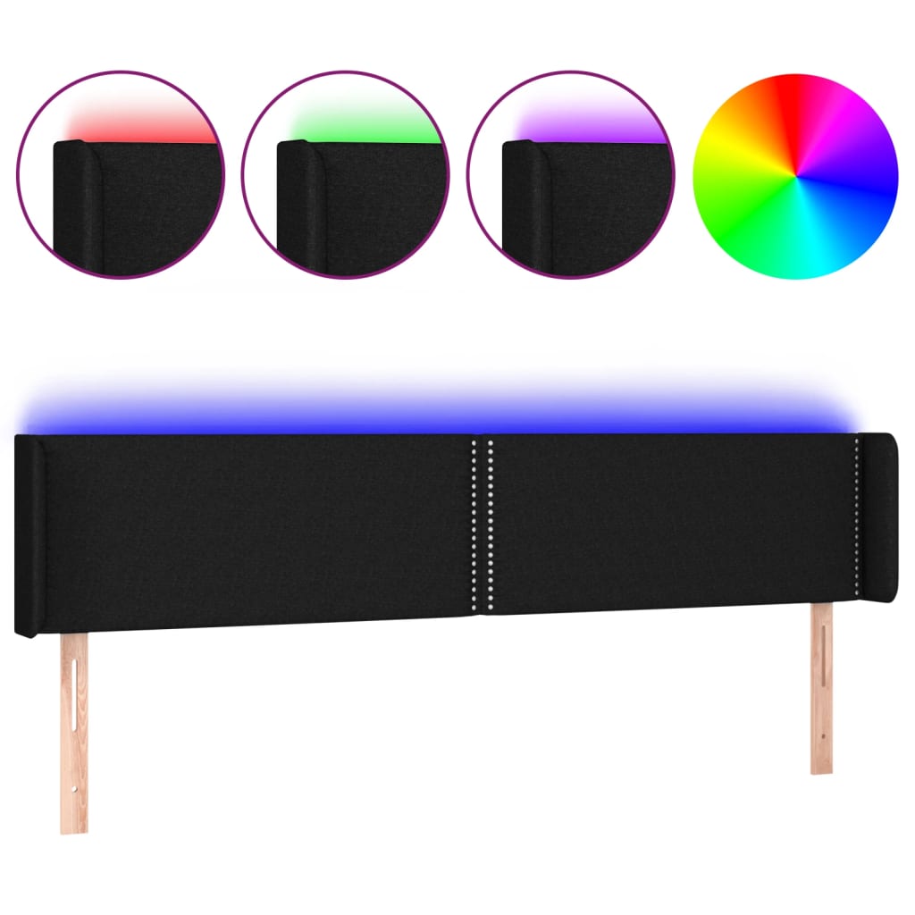 LED uzglavlje crno 183x16x78/88 cm od tkanine