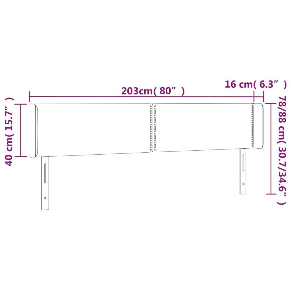 LED uzglavlje crno 203x16x78/88 cm od tkanine