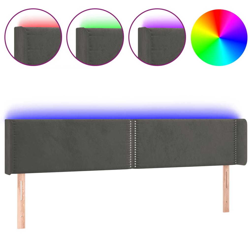 LED uzglavlje tamnosivo 163x16x78/88 cm baršunasto