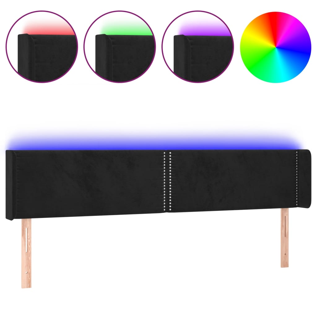 LED uzglavlje crno 183x16x78/88 cm baršunasto