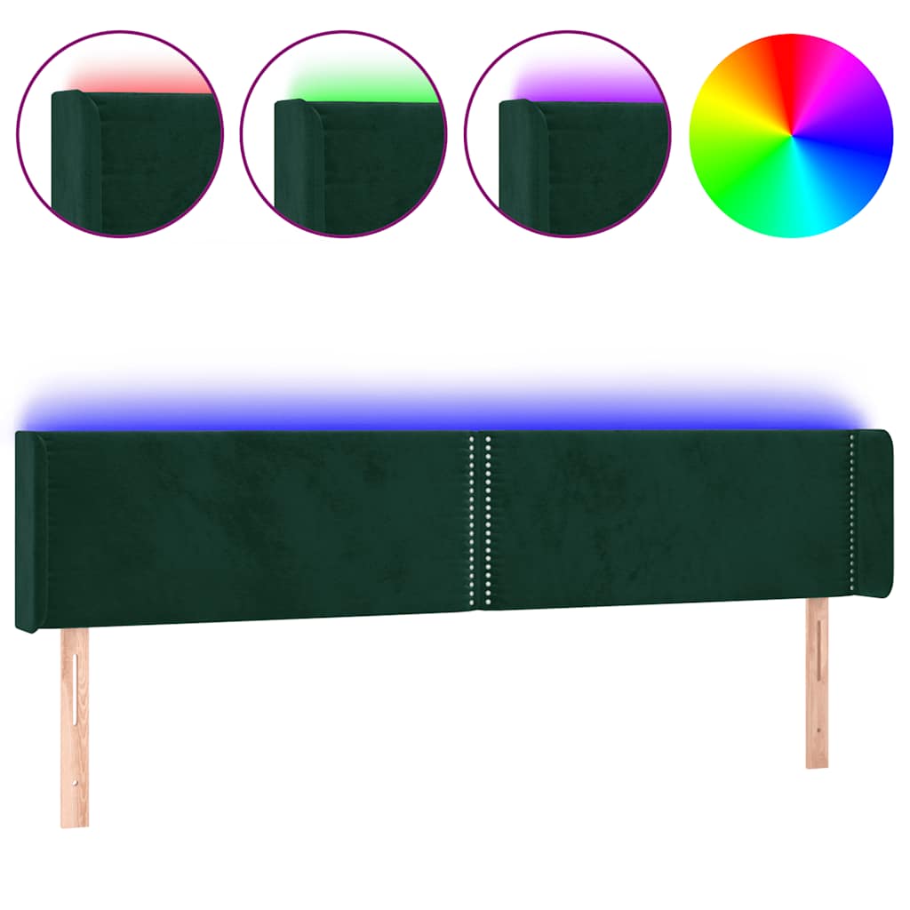 LED uzglavlje tamnozeleno 203x16x78/88 cm baršunasto