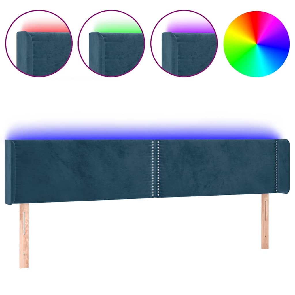 LED uzglavlje tamnoplavo 203x16x78/88 cm baršunasto
