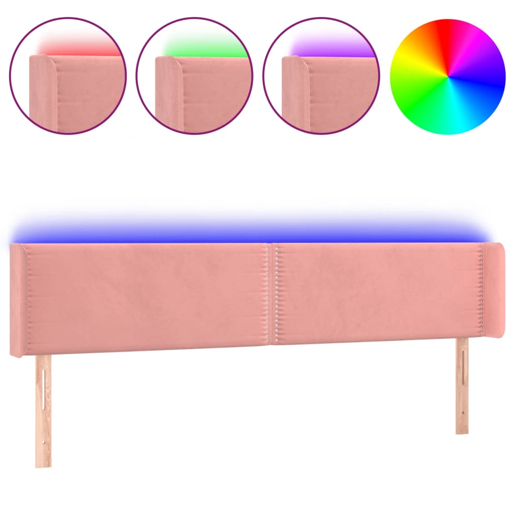 LED uzglavlje ružičasto 203x16x78/88 cm baršunasto