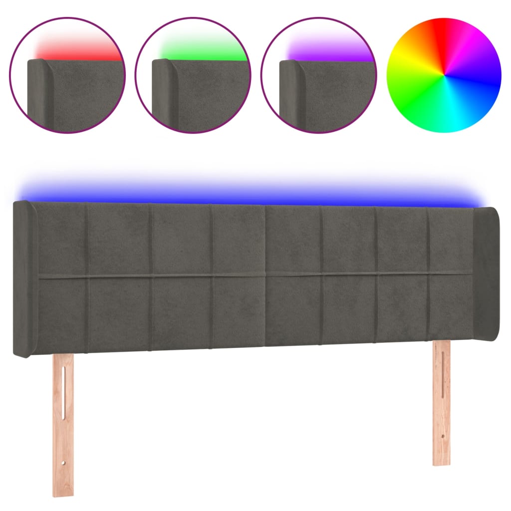 LED uzglavlje tamnosivo 147x16x78/88 cm baršunasto
