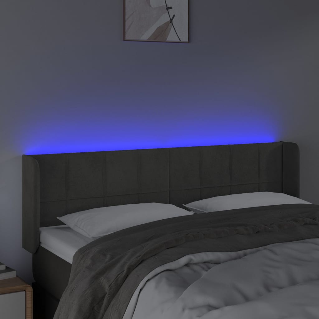 LED uzglavlje tamnosivo 147x16x78/88 cm baršunasto