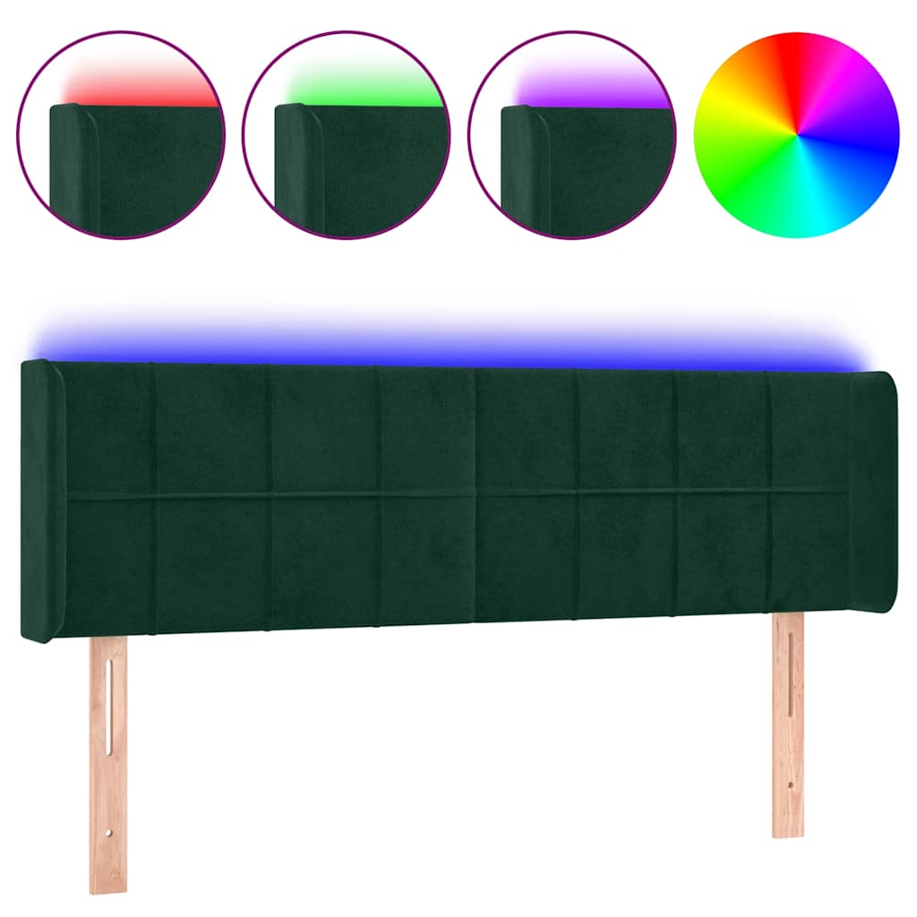 LED uzglavlje tamnozeleno 147x16x78/88 cm baršunasto