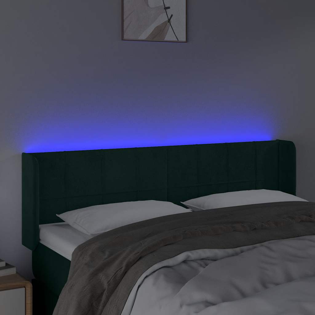 LED uzglavlje tamnozeleno 147x16x78/88 cm baršunasto