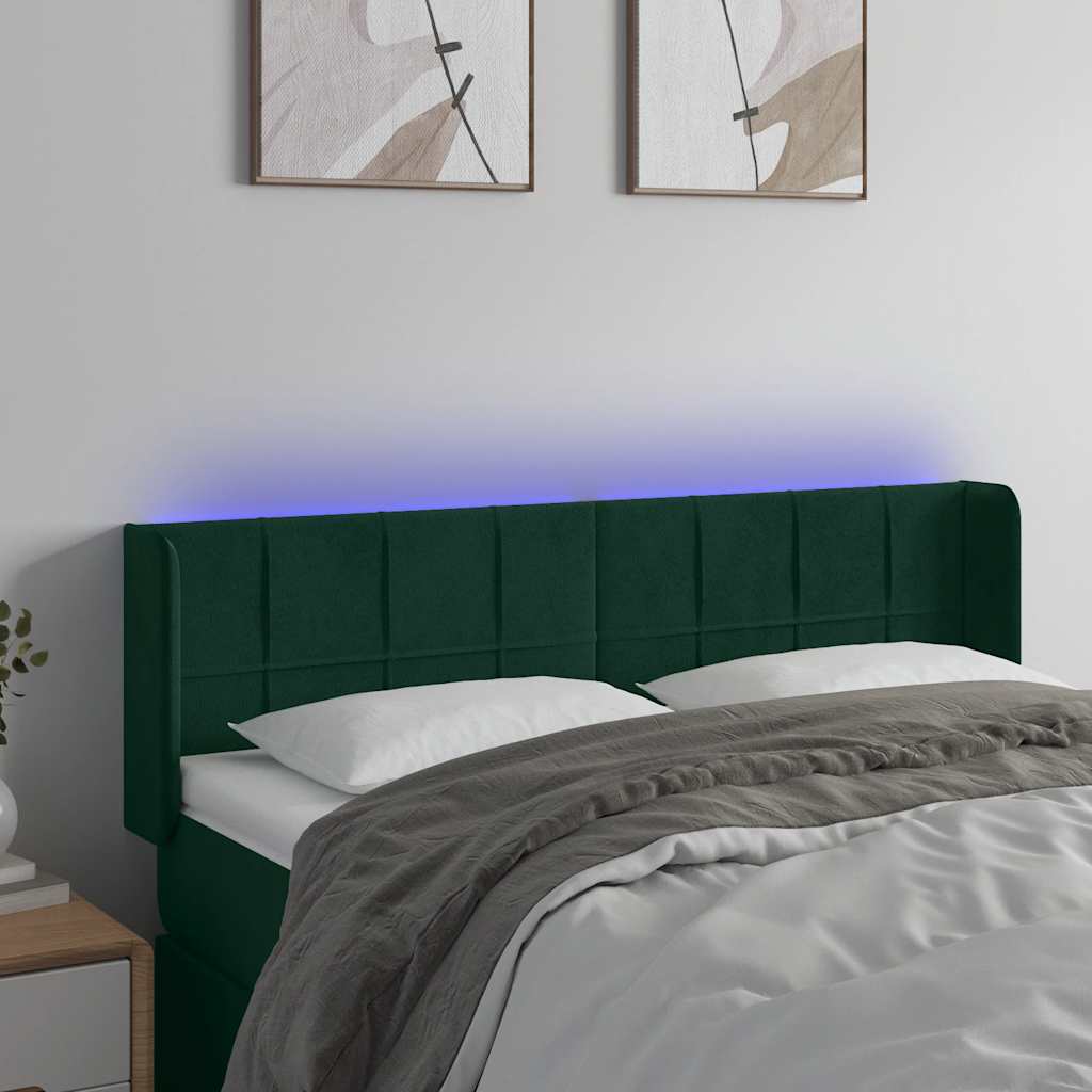 LED uzglavlje tamnozeleno 147x16x78/88 cm baršunasto