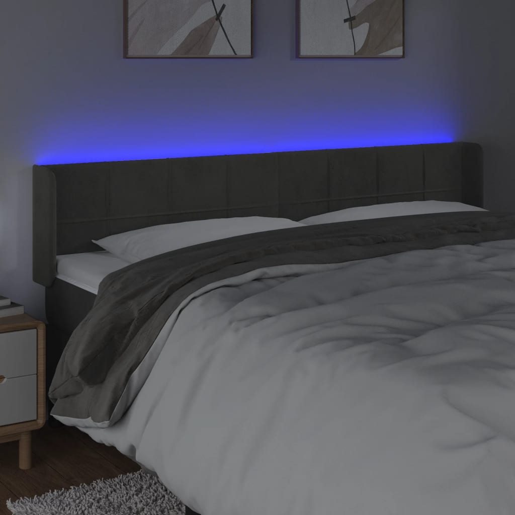 LED uzglavlje tamnosivo 163x16x78/88 cm baršunasto