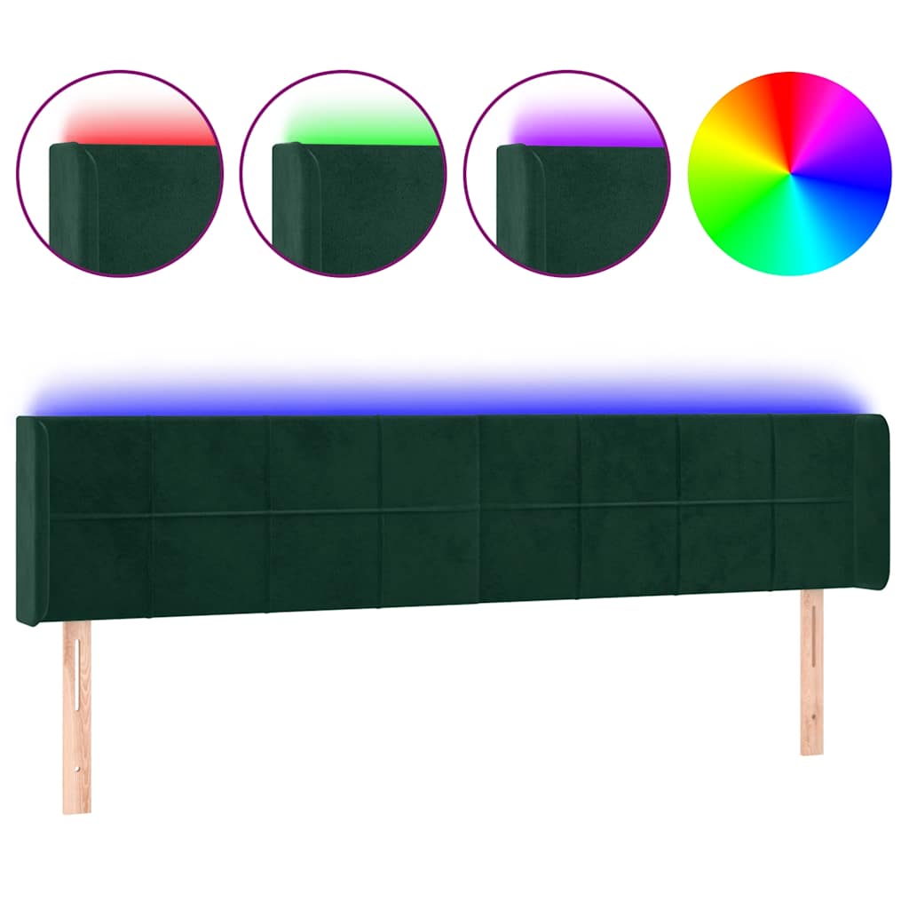 LED uzglavlje tamnozeleno 183x16x78/88 cm baršunasto