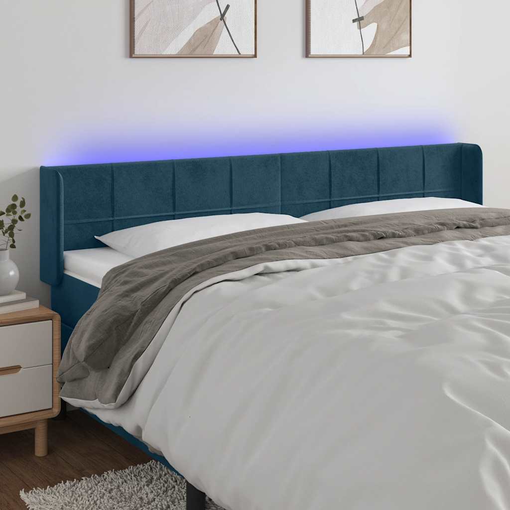 LED uzglavlje tamnoplavo 183x16x78/88 cm baršunasto