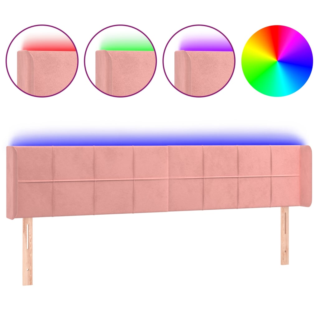 LED uzglavlje ružičasto 183x16x78/88 cm baršunasto