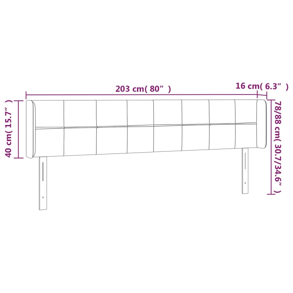 LED uzglavlje tamnosivo 203x16x78/88 cm baršunasto