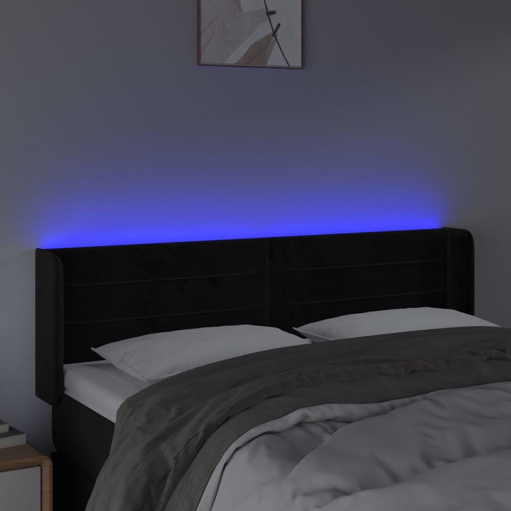 LED uzglavlje crno 147x16x78/88 cm baršunasto