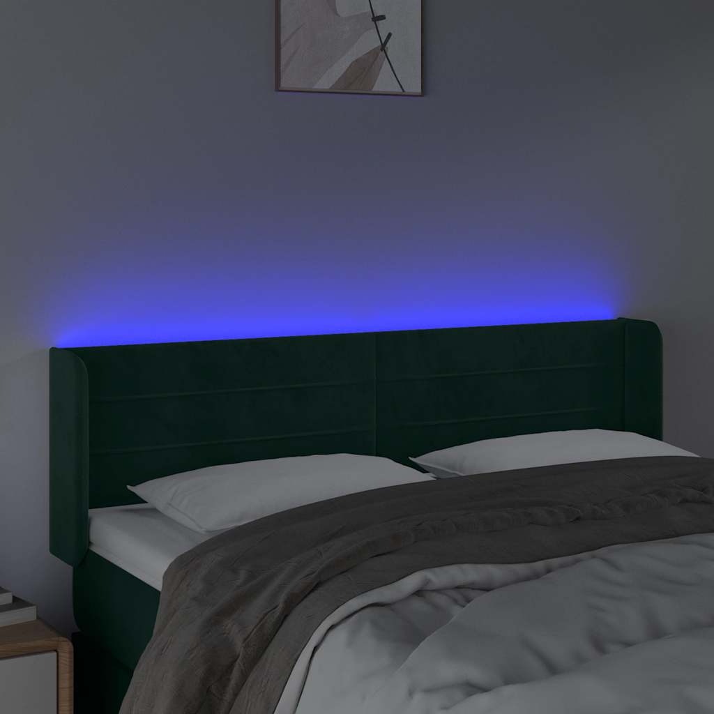 LED uzglavlje tamnozeleno 147x16x78/88 cm baršunasto