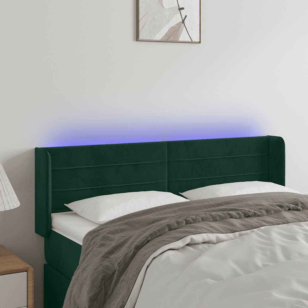 LED uzglavlje tamnozeleno 147x16x78/88 cm baršunasto