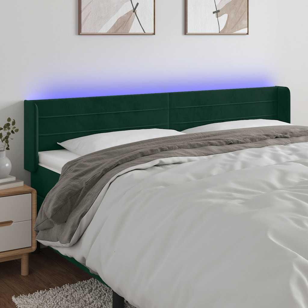 LED uzglavlje tamnozeleno 163x16x78/88 cm baršunasto