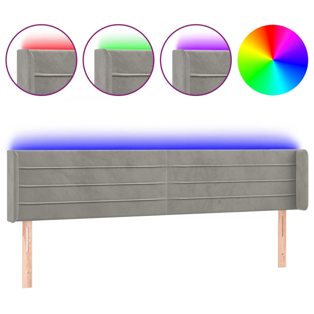 LED uzglavlje svjetlosivo 183x16x78/88 cm baršunasto
