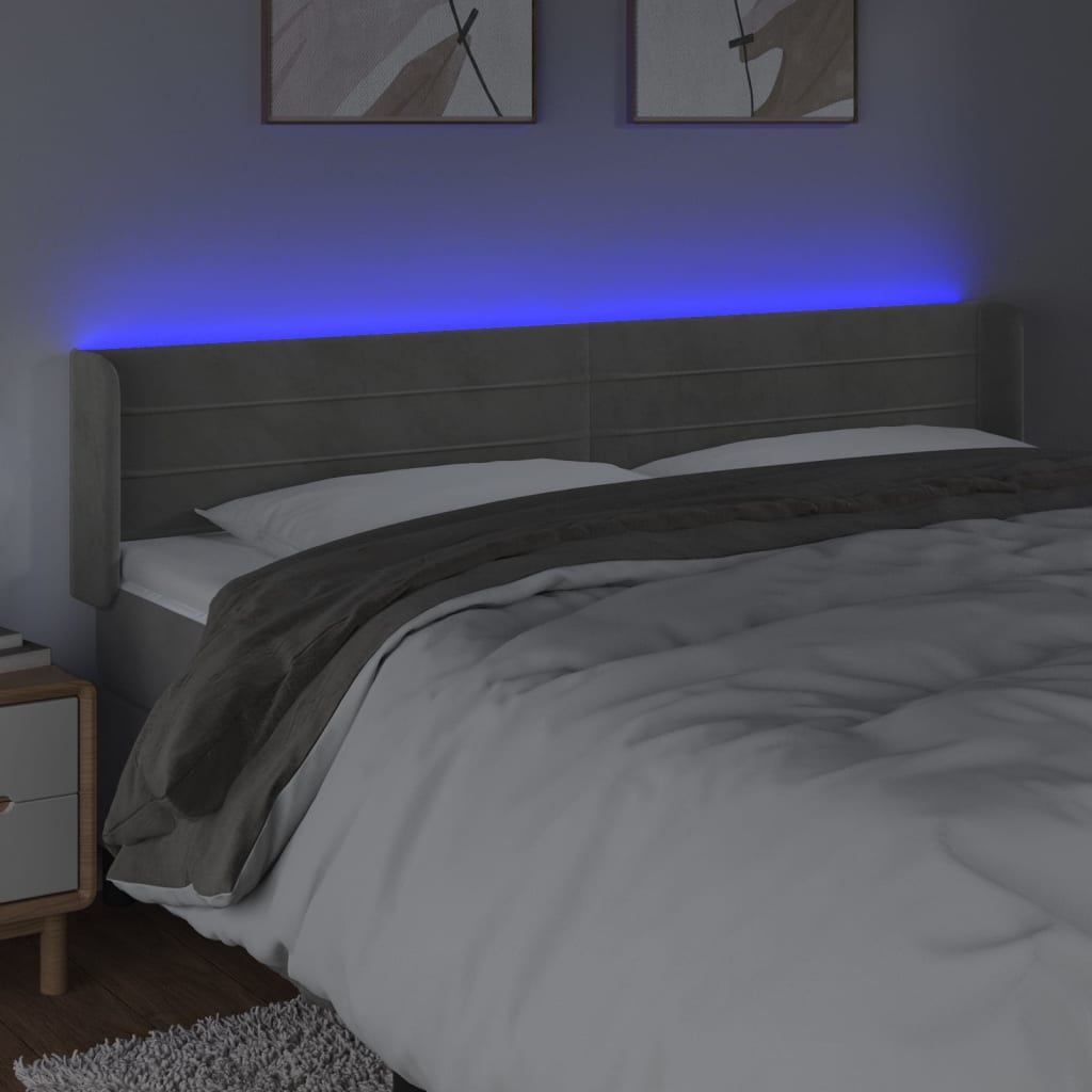 LED uzglavlje svjetlosivo 183x16x78/88 cm baršunasto