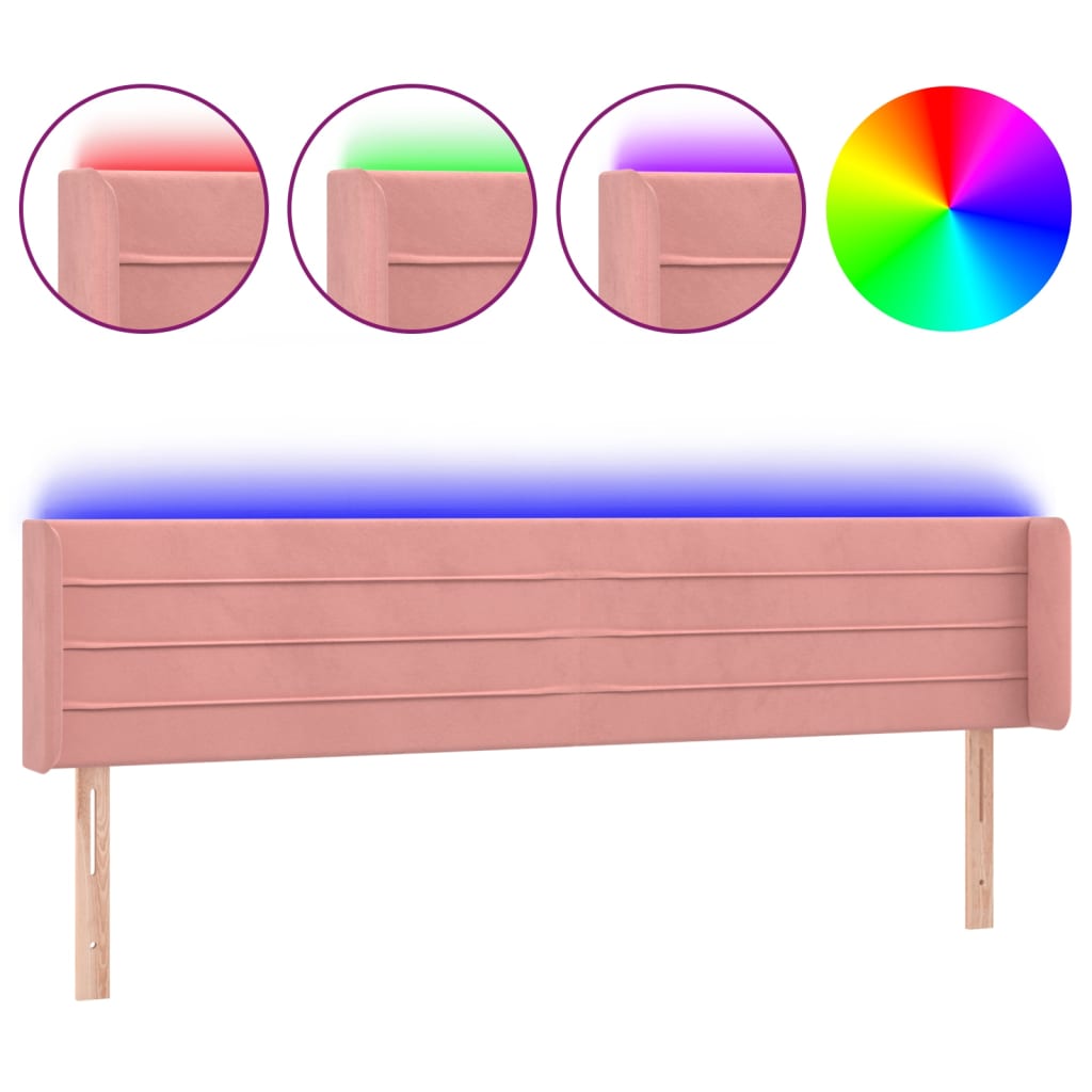 LED uzglavlje ružičasto 183x16x78/88 cm baršunasto