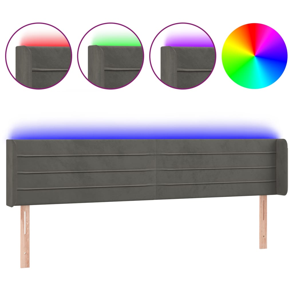 LED uzglavlje tamnosivo 203x16x78/88 cm baršunasto