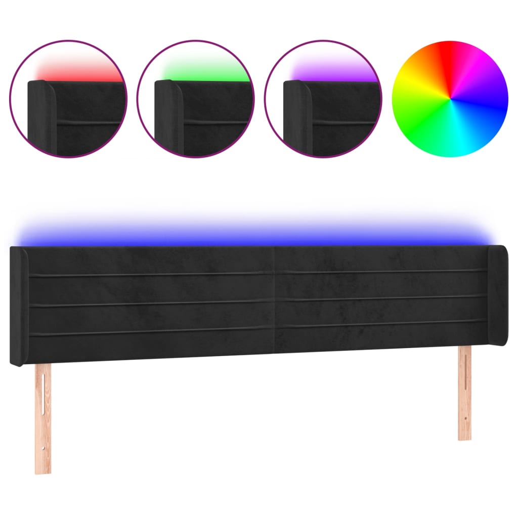 LED uzglavlje crno 203x16x78/88 cm baršunasto