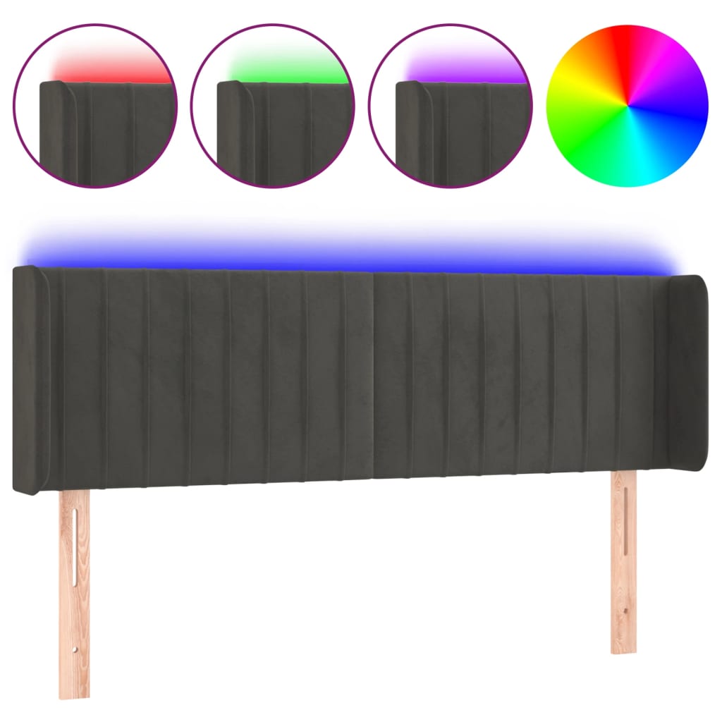 LED uzglavlje tamnosivo 147x16x78/88 cm baršunasto