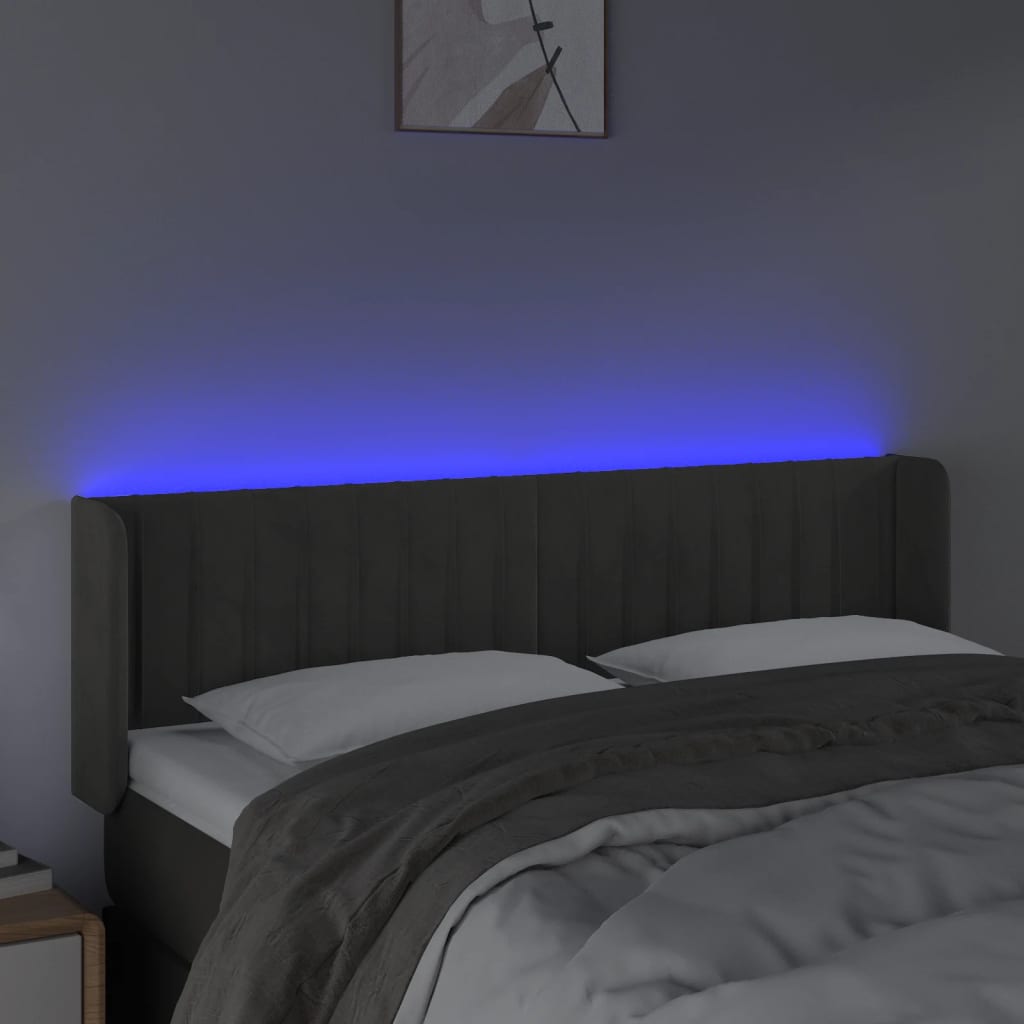 LED uzglavlje tamnosivo 147x16x78/88 cm baršunasto