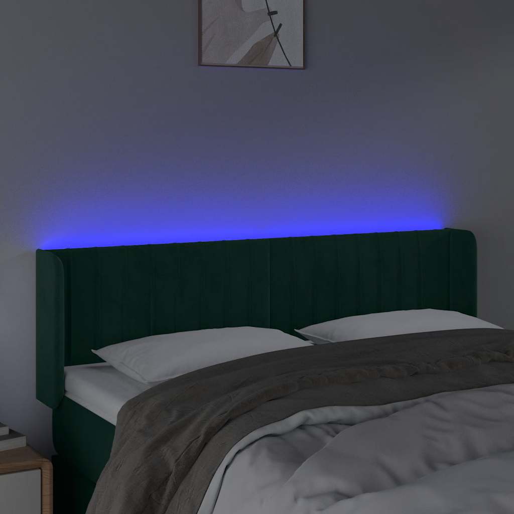 LED uzglavlje tamnozeleno 147x16x78/88 cm baršunasto