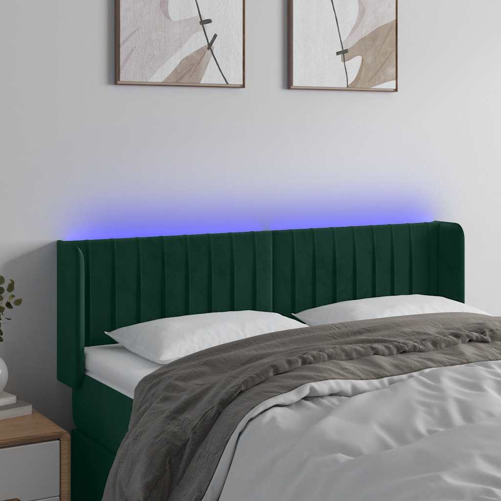 LED uzglavlje tamnozeleno 147x16x78/88 cm baršunasto