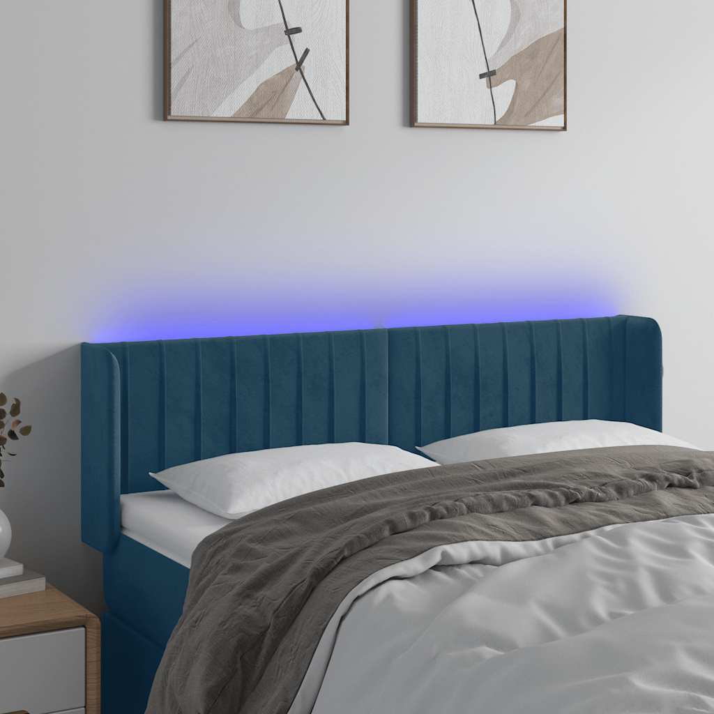 LED uzglavlje tamnoplavo 147x16x78/88 cm baršunasto