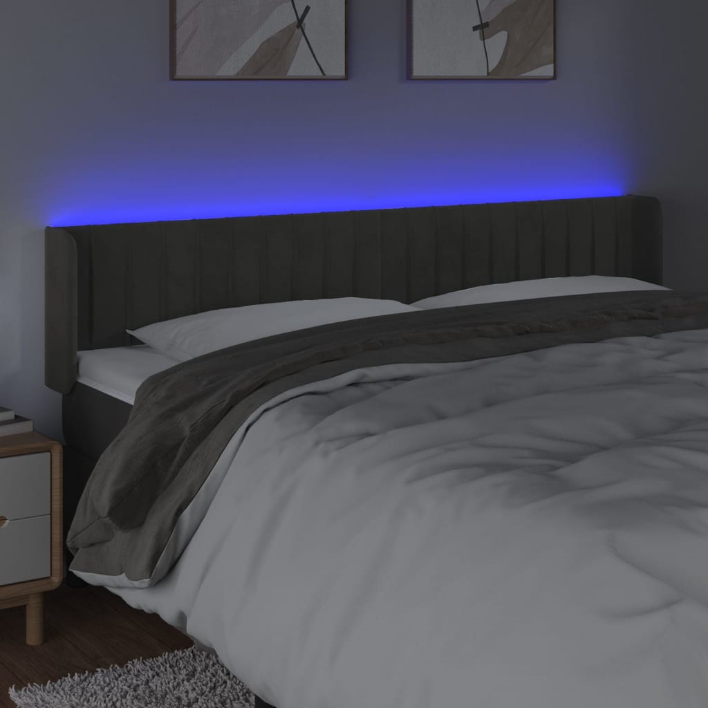 LED uzglavlje tamnosivo 163x16x78/88 cm baršunasto