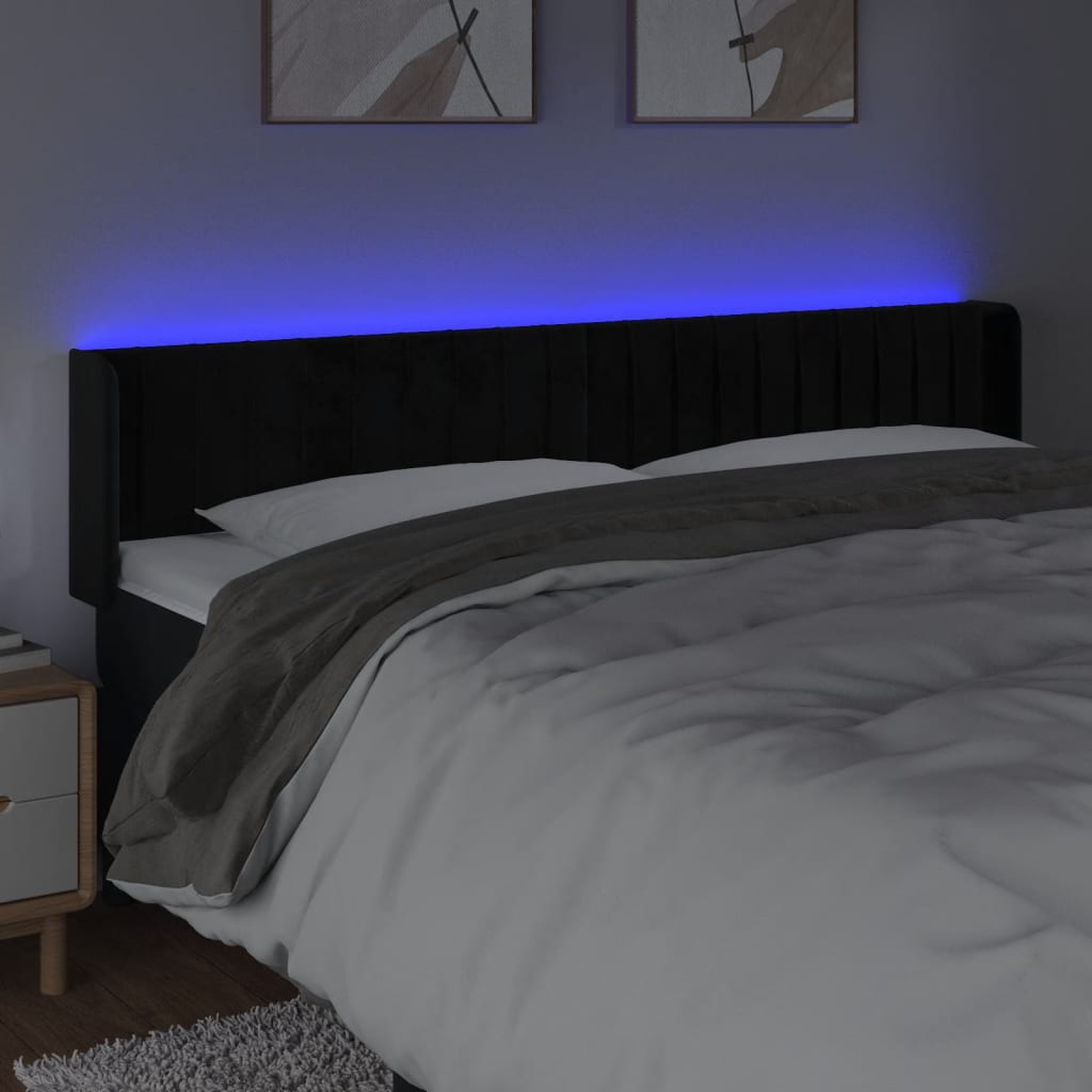 LED uzglavlje crno 163x16x78/88 cm baršunasto