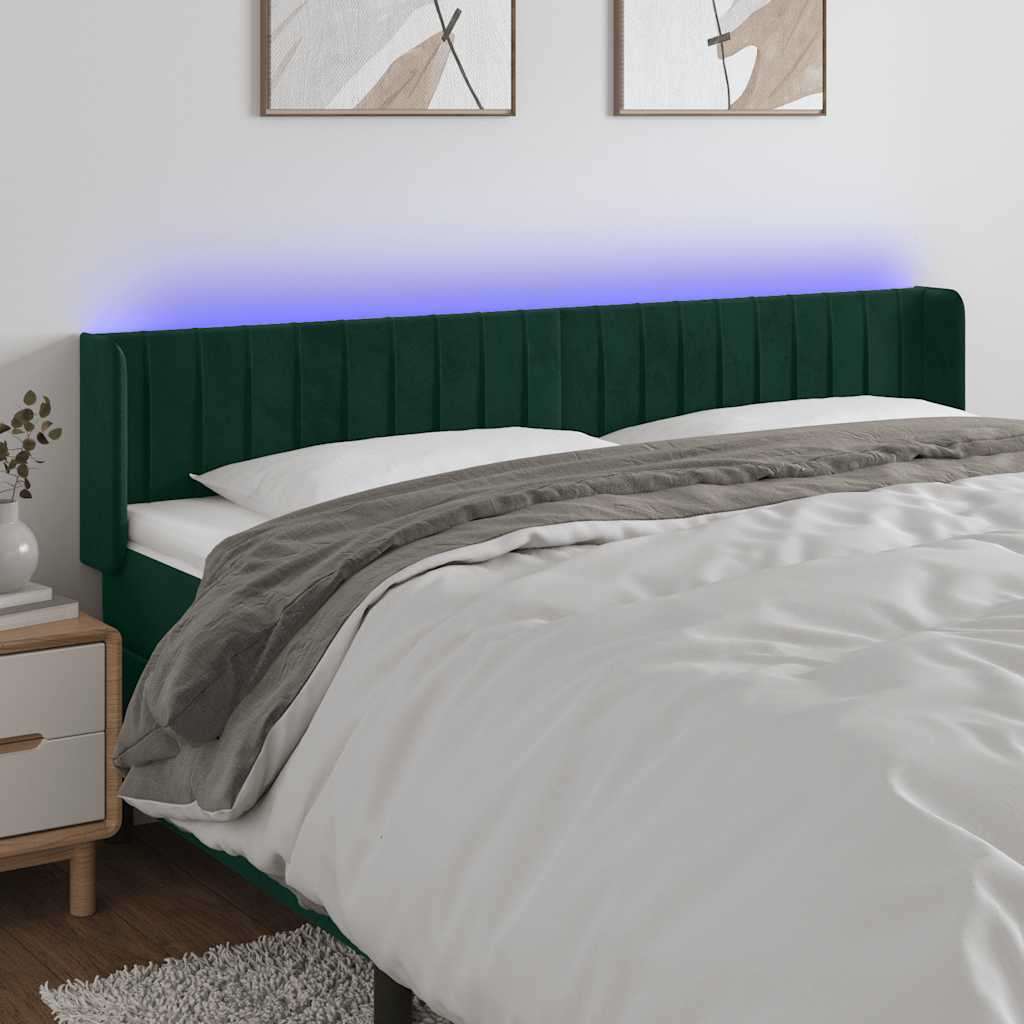 LED uzglavlje tamnozeleno 163x16x78/88 cm baršunasto